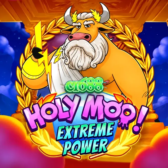 Giao diện trò chơi slot Holy Moo! Extreme Power với các biểu tượng bò thần thoại.